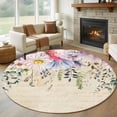 thumbnail image 1 of Round Rug 5Ft Washable Non-Slip, Wild Flowers Circle Area Rugs for Living Room Bedroom, Vintage Country Floral Leaf Plant Beige Indoor Floor Mats Carpet Runner for Home Decor Aesthetic, 1 of 8