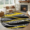 thumbnail image 1 of Round Rug 5Ft Washable Non-Slip, Yellow Black Stripes Circle Area Rugs for Living Room Bedroom, Modern Grey Ombre Abstract Striped Indoor Floor Mats Carpet Runner for Home Decor Aesthetic, 1 of 8