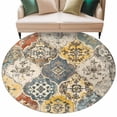 thumbnail image 1 of Round Rug 5ft Area Rug, Abstract Bohemian Ethnic Pattern Texture Area Rugs for Living Room Bedroom, Vintage Aesthetic Floor Mat Non-Slip Non-Shedding Carpet Indoor Accent Rugs, 1 of 9
