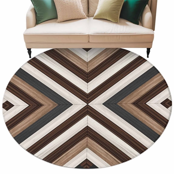 Round Rug 5ft Area Rug,Bohemian Brown Beige Aztec Texture Area Rugs for Living Room Bedroom,Western Native Tribal Floor Mat Non-Slip Non-Shedding Carpet Indoor Accent Rugs