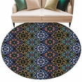 thumbnail image 1 of Round Rug 5ft Area Rug, Damask Baroque Ethnic Floral Bohemian Area Rugs for Living Room Bedroom, Rhombus Geometric Art Floor Mat Non-Slip Non-Shedding Carpet Indoor Accent Rugs, 1 of 9