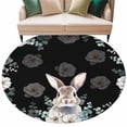 thumbnail image 1 of Round Rug 5ft Area Rug, Easter Bunny Eucalyptus Leaves Area Rugs for Living Room Bedroom, Flowers on Black Floor Mat Non-Slip Non-Shedding Carpet Indoor Accent Rugs, 1 of 9
