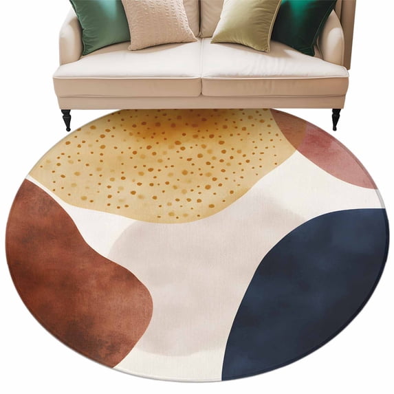 Round Rug 5ft Area Rug,Mid Century Abstract Geometric Area Rugs for Living Room Bedroom,Color Block Terracotta Aesthetic Floor Mat Non-Slip Non-Shedding Carpet Indoor Accent Rugs