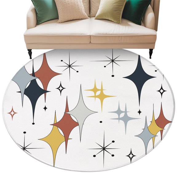 Round Rug 5ft Area Rug, Mid Century Rhombus on White Area Rugs for Living Room Bedroom, Abstract Geometric European Style Floor Mat Non-Slip Non-Shedding Carpet Indoor Accent Rugs