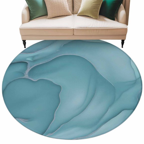 Round Rug 5ft Area Rug, Mint Green Marble Fluid Art Area Rugs for Living Room Bedroom, Modern Abstract Turquoise Floor Mat Non-Slip Non-Shedding Carpet Indoor Accent Rugs