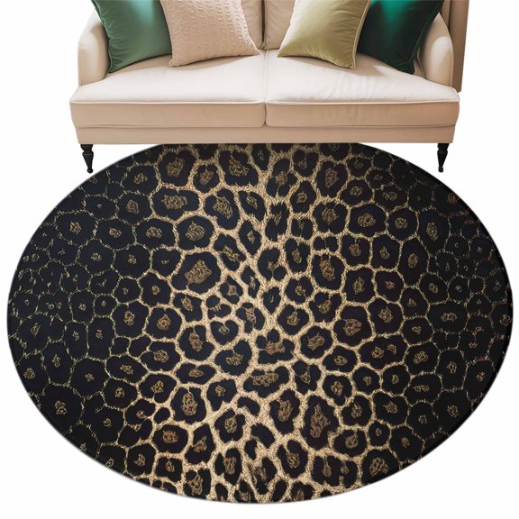 Round Rug 5ft Area Rug, Modern Leopard Texture Area Rugs for Living Room Bedroom, Wild Animal Print Print Floor Mat Non-Slip Non-Shedding Carpet Indoor Accent Rugs