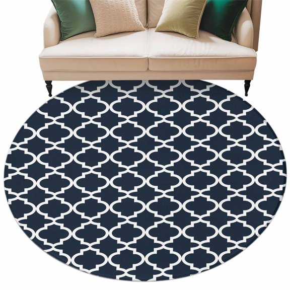 Round Rug 5ft Area Rug,Morocco Ethnic Pattern Area Rugs for Living Room Bedroom,Modern Geometric on Black Background Floor Mat Non-Slip Non-Shedding Carpet Indoor Accent Rugs