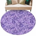 thumbnail image 1 of Round Rug 5ft Area Rug, Paisley Floral Vintage Ethnic Area Rugs for Living Room Bedroom, Abstract Geometric Purple Floor Mat Non-Slip Non-Shedding Carpet Indoor Accent Rugs, 1 of 9