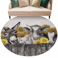 thumbnail image 1 of Round Rug 5ft Area Rug, Retro Farm Donkey Pig Cow Sunflowers Area Rugs for Living Room Bedroom, Gray Wood Grain Floor Mat Non-Slip Non-Shedding Carpet Indoor Accent Rugs, 1 of 9
