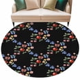 thumbnail image 1 of Round Rug 5ft Area Rug, Spring Blueberry Cherry Flowers Leaves Area Rugs for Living Room Bedroom, Plants on Black Floor Mat Non-Slip Non-Shedding Carpet Indoor Accent Rugs, 1 of 9