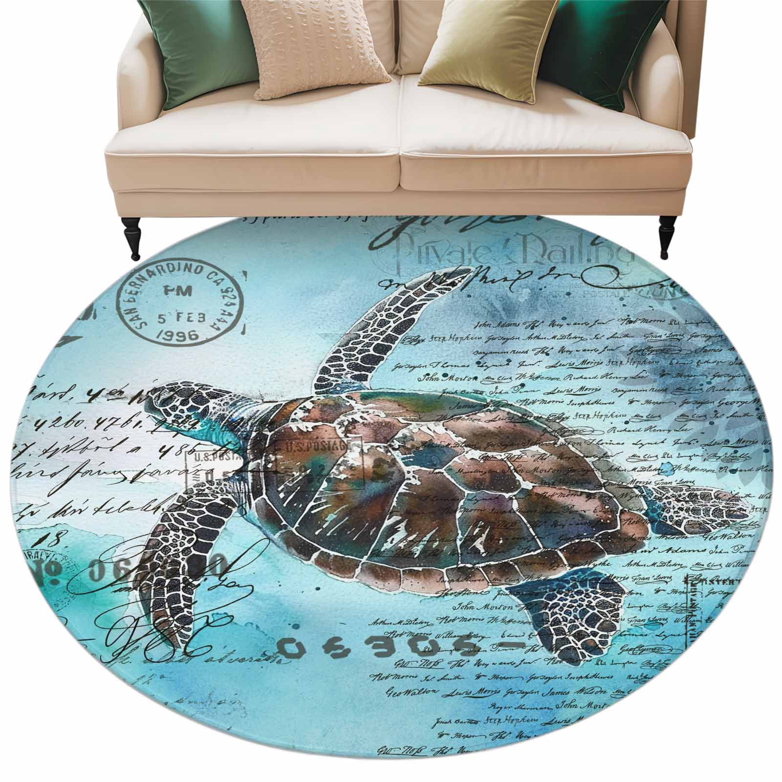Round Turtle Rug Round Rug 5ft Area Rug,Summer Watercolor Ocean Turtle Area Rugs for ...