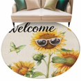 thumbnail image 1 of Round Rug 5ft Area Rug,Sunflower with Sunglasses Area Rugs for Living Room Bedroom,Butterfly Retro Linen Floor Mat Non-Slip Non-Shedding Carpet Indoor Accent Rugs, 1 of 9
