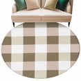thumbnail image 1 of Round Rug 5ft Area Rug, White Mocha Brown Buffalo Plaid Area Rugs for Living Room Bedroom, Gingham Farmhouse Floor Mat Non-Slip Non-Shedding Carpet Indoor Accent Rugs, 1 of 9