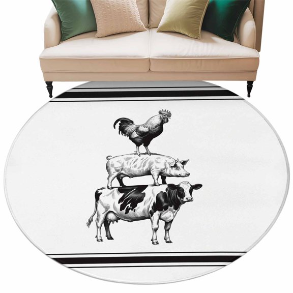 Round Rug 6Ft Vintage Animals Circle Area Rugs Washable Non Slip Indoor Floor Mats Carpet for Living Room Bedroom Dining Room Home Decor