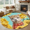 thumbnail image 1 of Round Rug 6Ft Washable Non-Slip, Alpaca Sunflowers Circle Area Rugs for Living Room Bedroom, Watercolor Animals Floral Plant Teal Indoor Floor Mats Carpet Runner for Home Decor Aesthetic, 1 of 8
