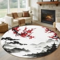 thumbnail image 1 of Round Rug 6Ft Washable Non-Slip, Chinese Mountain Circle Area Rugs for Living Room Bedroom, Landscape Painting Red Plum Flowers Indoor Floor Mats Carpet Runner for Home Decor Aesthetic, 1 of 8