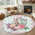 thumbnail image 1 of Round Rug 6Ft Washable Non-Slip, Easter Bunny Roses Circle Area Rugs for Living Room Bedroom, Pink Floral Spring Green Buffalo Plaid Indoor Floor Mats Carpet Runner for Home Decor Aesthetic, 1 of 8