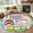 thumbnail image 1 of Round Rug 6Ft Washable Non-Slip, Easter Circle Area Rugs for Living Room Bedroom, Spring Easter Eggs Bunny Colorful Wooden Grain Indoor Floor Mats Carpet Runner for Home Decor Aesthetic, 1 of 8