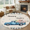 thumbnail image 1 of Round Rug 6Ft Washable Non-Slip, Easter Circle Area Rugs for Living Room Bedroom, Spring Farmhouse Truck Rabbit Eggs Floral Plaid Indoor Floor Mats Carpet Runner for Home Decor Aesthetic, 1 of 8