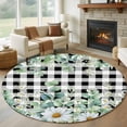 thumbnail image 1 of Round Rug 6Ft Washable Non-Slip, Green Eucalyptus Leaves Circle Area Rugs for Living Room Bedroom, Summer Botanical Daisy Black Plaid Indoor Floor Mats Carpet Runner for Home Decor Aesthetic, 1 of 8
