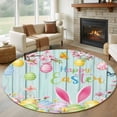 thumbnail image 1 of Round Rug 6Ft Washable Non-Slip, Happy Easter Circle Area Rugs for Living Room Bedroom, Spring Bunny Eggs Flower Teal Wood Grain Indoor Floor Mats Carpet Runner for Home Decor Aesthetic, 1 of 8
