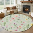thumbnail image 1 of Round Rug 6Ft Washable Non-Slip, Pink Spring Floral Circle Area Rugs for Living Room Bedroom, Farmhouse Flowers Sage Green Leaves Indoor Floor Mats Carpet Runner for Home Decor Aesthetic, 1 of 8