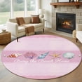 thumbnail image 1 of Round Rug 6Ft Washable Non-Slip, Pink Summer Coastal Circle Area Rugs for Living Room Bedroom, Modern Ocean Waves Starfish Shell Indoor Floor Mats Carpet Runner for Home Decor Aesthetic, 1 of 8