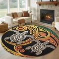 thumbnail image 1 of Round Rug 6Ft Washable Non-Slip, Polynesia Texture Circle Area Rugs for Living Room Bedroom, Abstract Traditional Tribe Sea Turtle Indoor Floor Mats Carpet Runner for Home Decor Aesthetic, 1 of 8