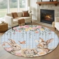 thumbnail image 1 of Round Rug 6Ft Washable Non-Slip, Spring Easter Circle Area Rugs for Living Room Bedroom, Cute Rabbits Flower Leaves Butterfly Blue Plaid Indoor Floor Mats Carpet Runner for Home Decor Aesthetic, 1 of 8