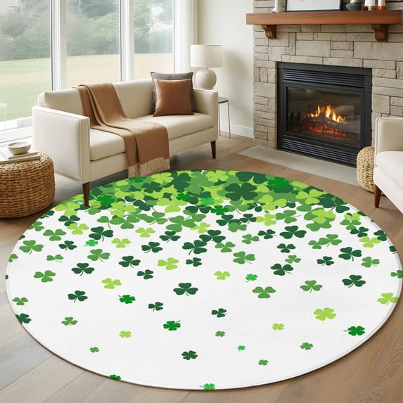 Round Rug 6Ft Washable Non-Slip, St. Patrick's Day Circle Area Rugs for Living Room Bedroom, Spring Lucky Shamrocks Rustic Leaves Indoor Floor Mats Carpet Runner for Home Decor Aesthetic