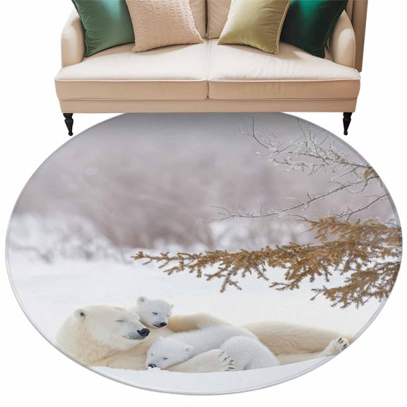 Round Rug 6Ft White Animals Circle Area Rugs Washable Non Slip Indoor Floor Mats Carpet for Living Room Bedroom Dining Room Home Decor