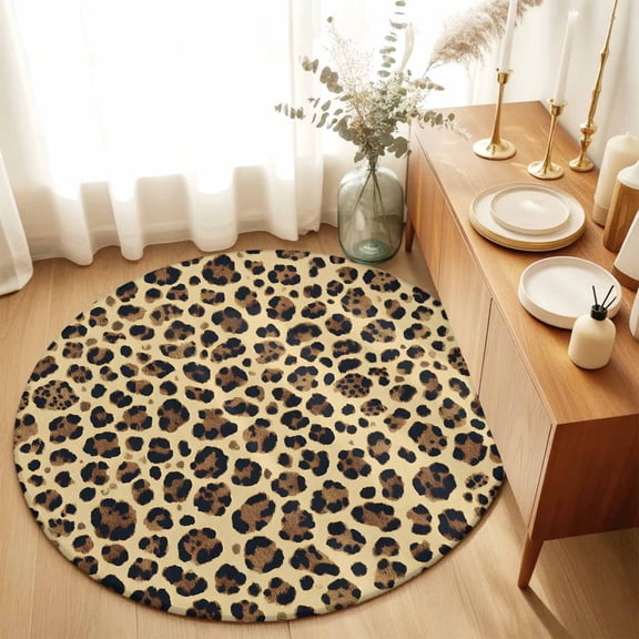 Round Rug 6ft Area Rug, Abstract Leopard Print Pattern Area Rugs for Living Room Bedroom, Farm Animal Print Texture Floor Mat Non-Slip Non-Shedding Carpet Indoor Accent Rugs