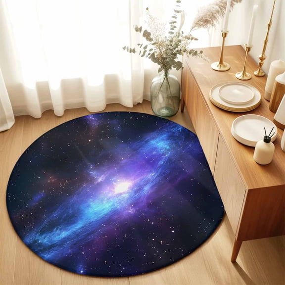 Round Rug 6ft Area Rug, Cosmic Blue Purple Area Rugs for Living Room Bedroom, Galaxy Background Floor Mat Non-Slip Non-Shedding Carpet Indoor Accent Rugs
