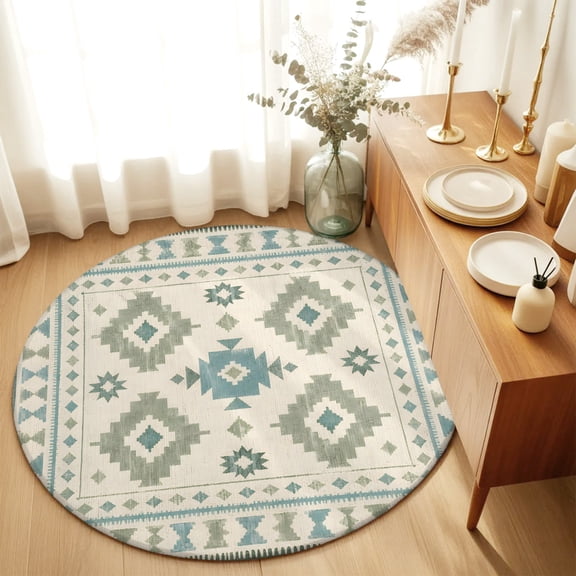 Round Area Rug for Living Room Bedroom, Mid Century Abstract Geometric Round Rugs Non-slip Washable Floor Carpet, Modern Colorful Atomic Soft Circle Rug 3ft