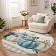 Round Rug 6ft, Blue White Pumpkin Fall Low Pile Washable Rugs for ...
