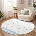 Chequerboard Border Round Rug 6ft Living Room Rug, Dainty Wildflower Sprigs Washable Non ...