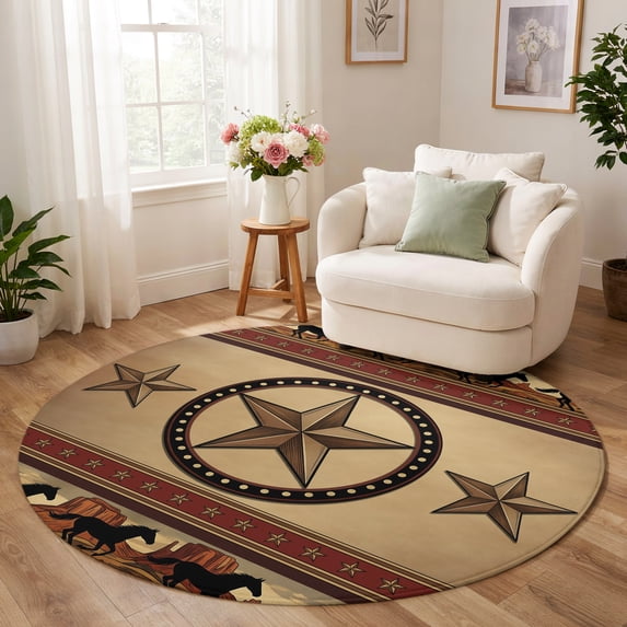 Round Rug 6ft Living Room Rug, Vintage Cowboy Stripe Washable Non-Slip ...