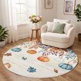 Round Rug 6ft, Orange Blue Pumpkins Fall Low Pile Washable Rugs for ...