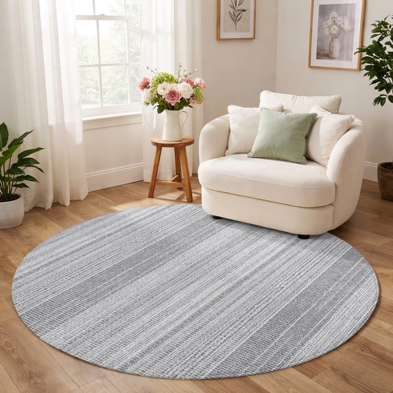 Ridstig Rug Round Rug 6ft, Rustic Grey Low Pile Washable Rugs for Kitchen, Dining ...