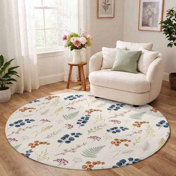 Round Rug 6ft, Spring Floral Low Pile Washable Rugs for Kitchen, Dining ...