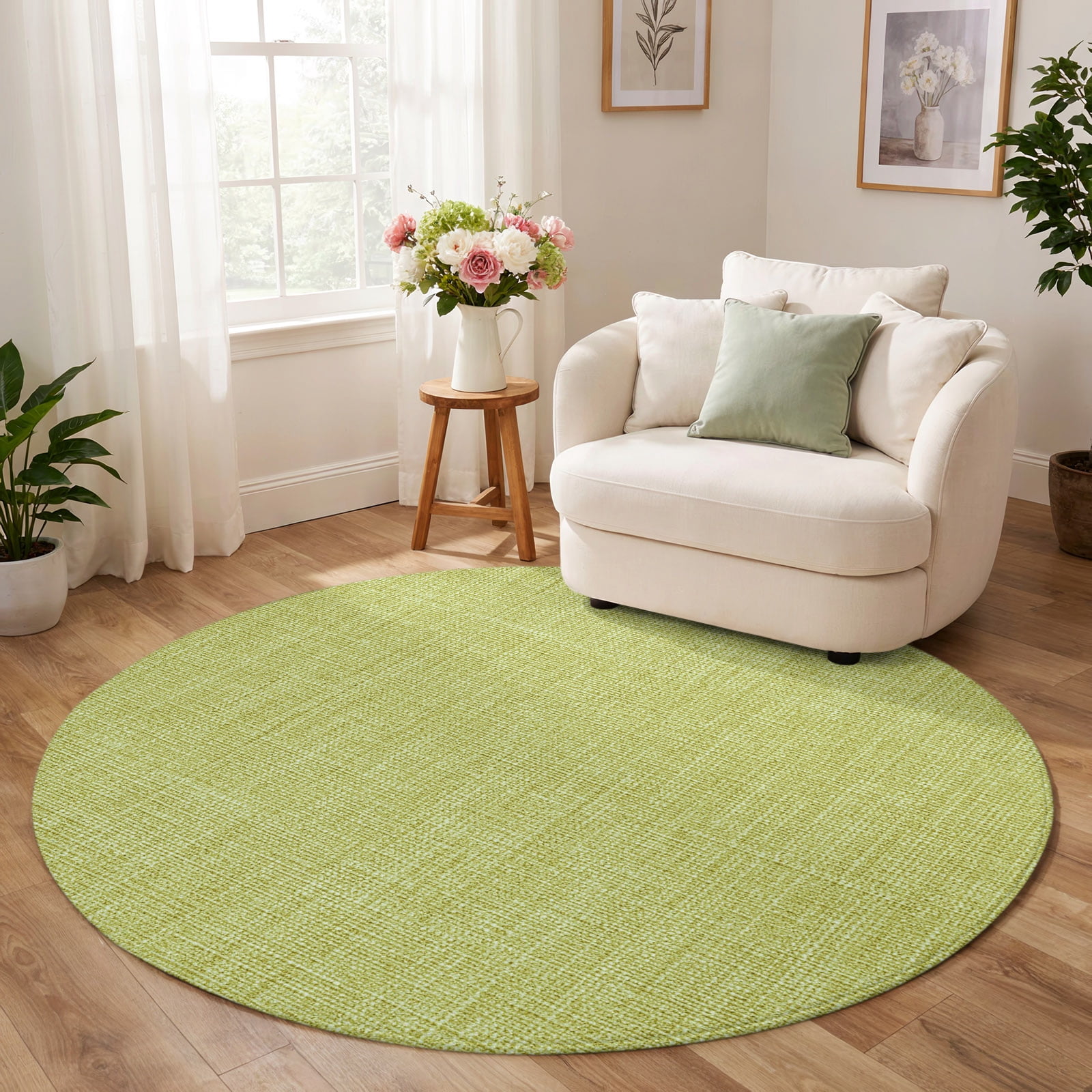 Green Rug Retro Round Rug 6ft, Vintage Fruit Green Low Pile Washable Rugs for Kitchen ...