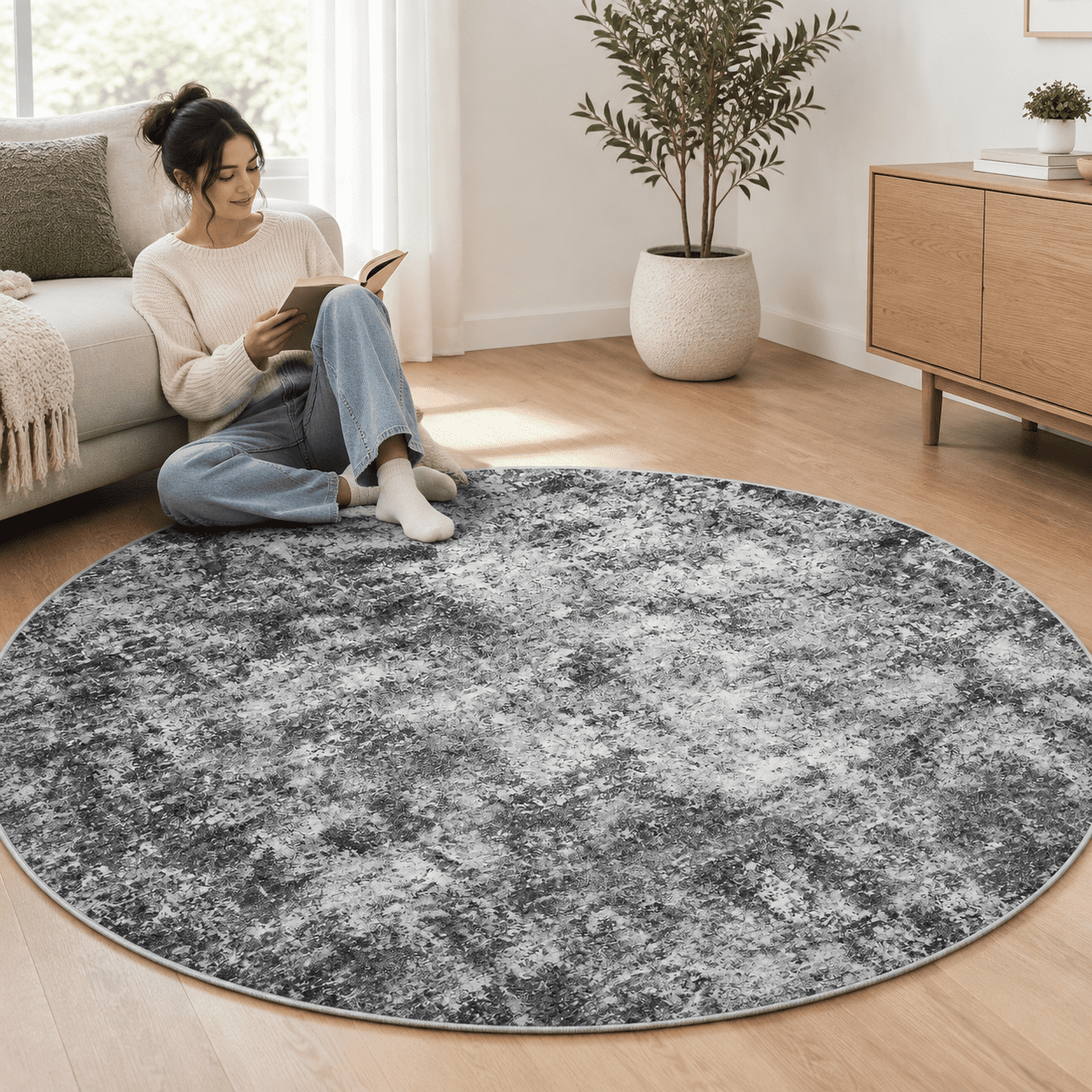 Candy Round Rug Round Rug 6ft Washable For Dining Room Living Black Grey - Walmart.com