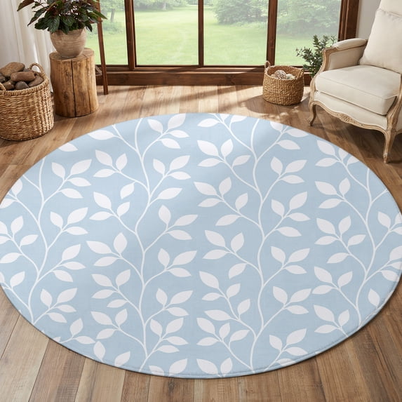 Round Rug 7 Ft, Blue Farmhouse Leaves Area Rugs for Living Room, Dining ...