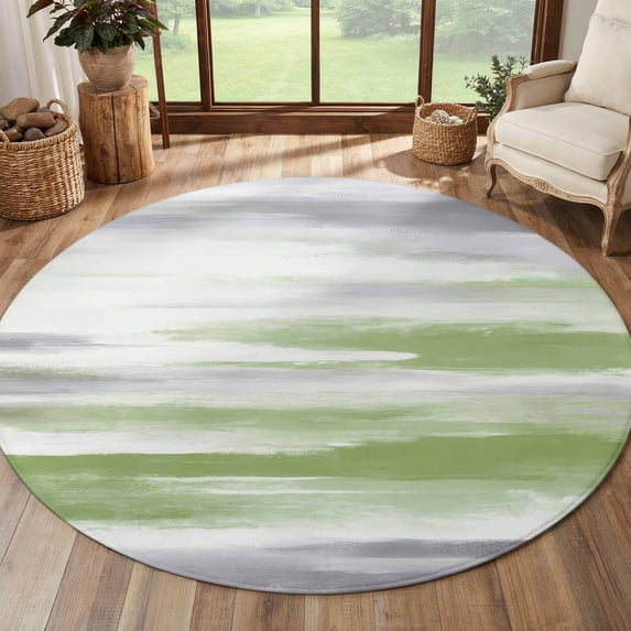 Round Rug 7 Ft, Sage Green Gray Area Rugs for Living Room, Dining Room ...