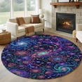 thumbnail image 1 of Round Rug 7Ft Washable Non-Slip, Abstract Flower Circle Area Rugs for Living Room Bedroom, Blue Purple Stars Sky Floral Leaf Indoor Floor Mats Carpet Runner for Home Decor Aesthetic, 1 of 8
