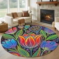 thumbnail image 1 of Round Rug 7Ft Washable Non-Slip, Abstract Tulip Flowers Circle Area Rugs for Living Room Bedroom, Spring Colorful Floral Leaf Plant Indoor Floor Mats Carpet Runner for Home Decor Aesthetic, 1 of 8