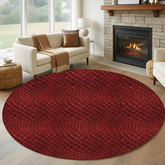 Round Rug 7Ft Washable Non-Slip, Animal Leather Pattern Circle Area Rugs for Living Room Bedroom, Vintage Minimalist Animal Print Red Indoor Floor Mats Carpet Runner for Home Decor Aesthetic