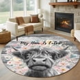 thumbnail image 1 of Round Rug 7Ft Washable Non-Slip, Black Cow Floral Circle Area Rugs for Living Room Bedroom, Grey Ombre Farmhouse Animals Indoor Floor Mats Carpet Runner for Home Decor Aesthetic, 1 of 8