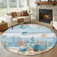 thumbnail image 1 of Round Rug 7Ft Washable Non-Slip, Blue Coastal Circle Area Rugs for Living Room Bedroom, Summer Beach Starfish Shell Coral Nautical Indoor Floor Mats Carpet Runner for Home Decor Aesthetic, 1 of 8