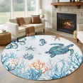thumbnail image 1 of Round Rug 7Ft Washable Non-Slip, Blue Turtle Coastal Circle Area Rugs for Living Room Bedroom, Octopus Summer Beach Coral Seahorse Indoor Floor Mats Carpet Runner for Home Decor Aesthetic, 1 of 8